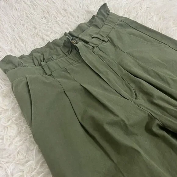 7 For All Mankind Womens Army Green Paperbag Waist Wide Leg Pants Trousers Med - Picture 6 of 9